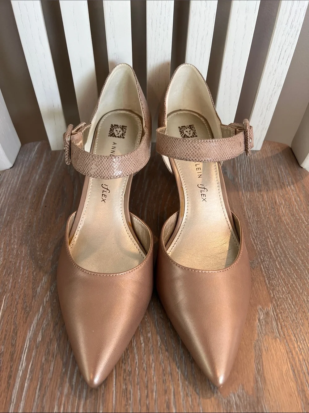 Anne Klein Pointed Toe Ankle Strap Heels Neutral